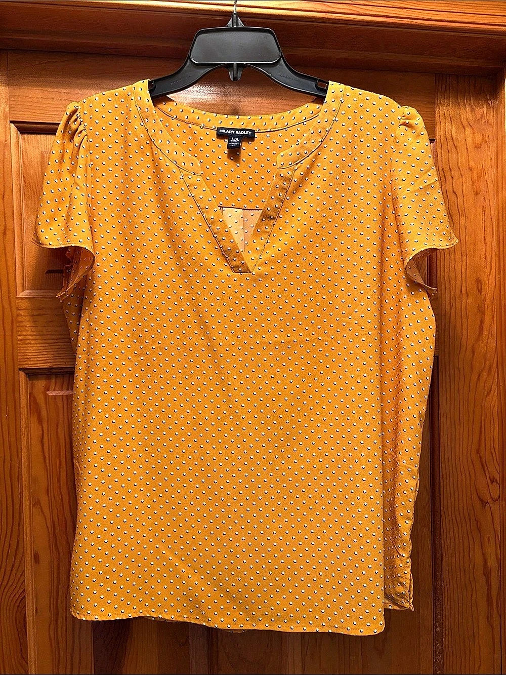 Hilary Radley Yellow Polka Dot Short Sleeve V-Neck Blouse yellow, black & White